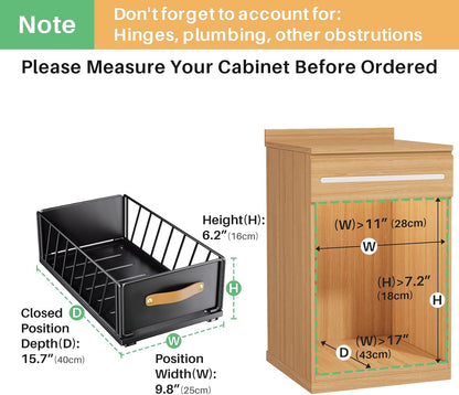 Pull out Cabinet Organizer,Heavy Duty Slide out Pantry Shelves Drawer Storage with Adhesive Nano Film,Sliding Mesh Cabinet Basket with Handle for Kitchen, Bathroom, Home, 11.8"W X 15.7"D X6.2"H,Black