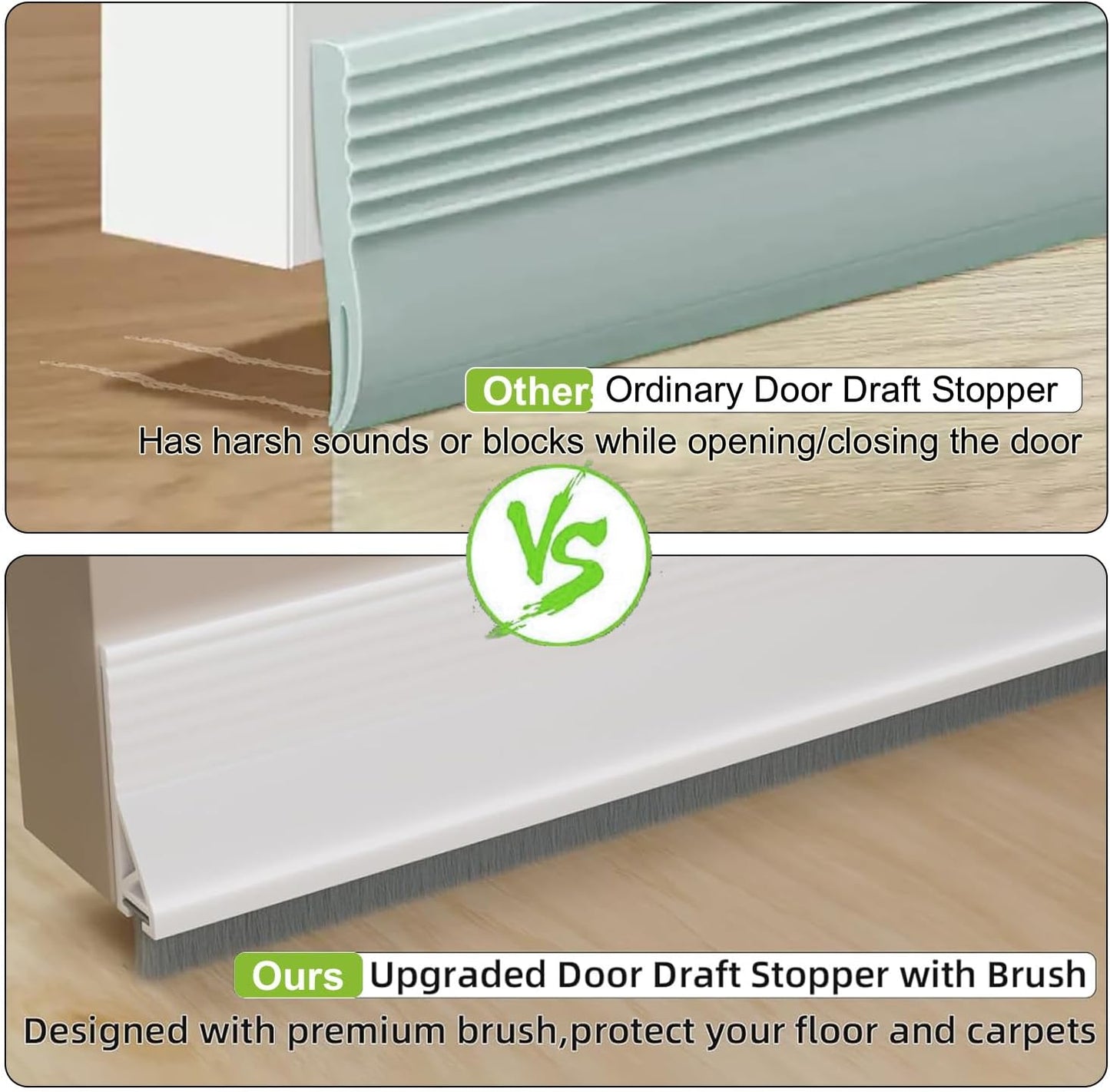 2 PCS Door Brush Bottom Sweep, Draft Stopper 2" W x 39" L, Black | No Residue, Strong Adhesive Self Adhesive Door Sweep for Bottom, Bottom Seal Strip for Dust/Noise/Hot or Cold Air Insulation