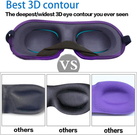 3D Eye mask for Sleeping,Machine Washable, Sleep Mask for Women, Blinder Blindfold Airplane (Black+Purple)
