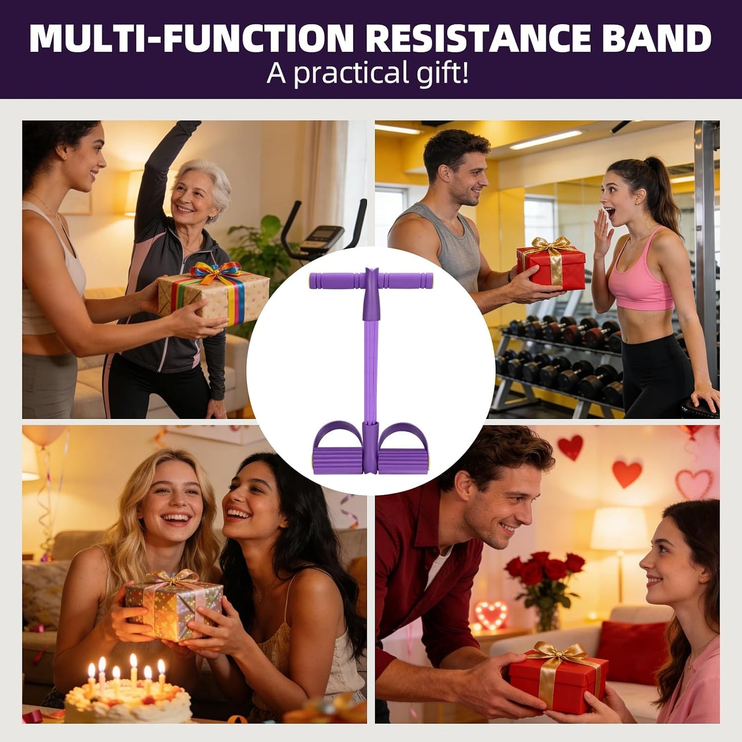 Resistance Bands with Handles 6 Tube Multifunction Tension Rope, Sit-Up Exercise Equipment with Foot Pedals and Handles，Pedal Resistance Band for Abdomen, Waist, Arm, Leg