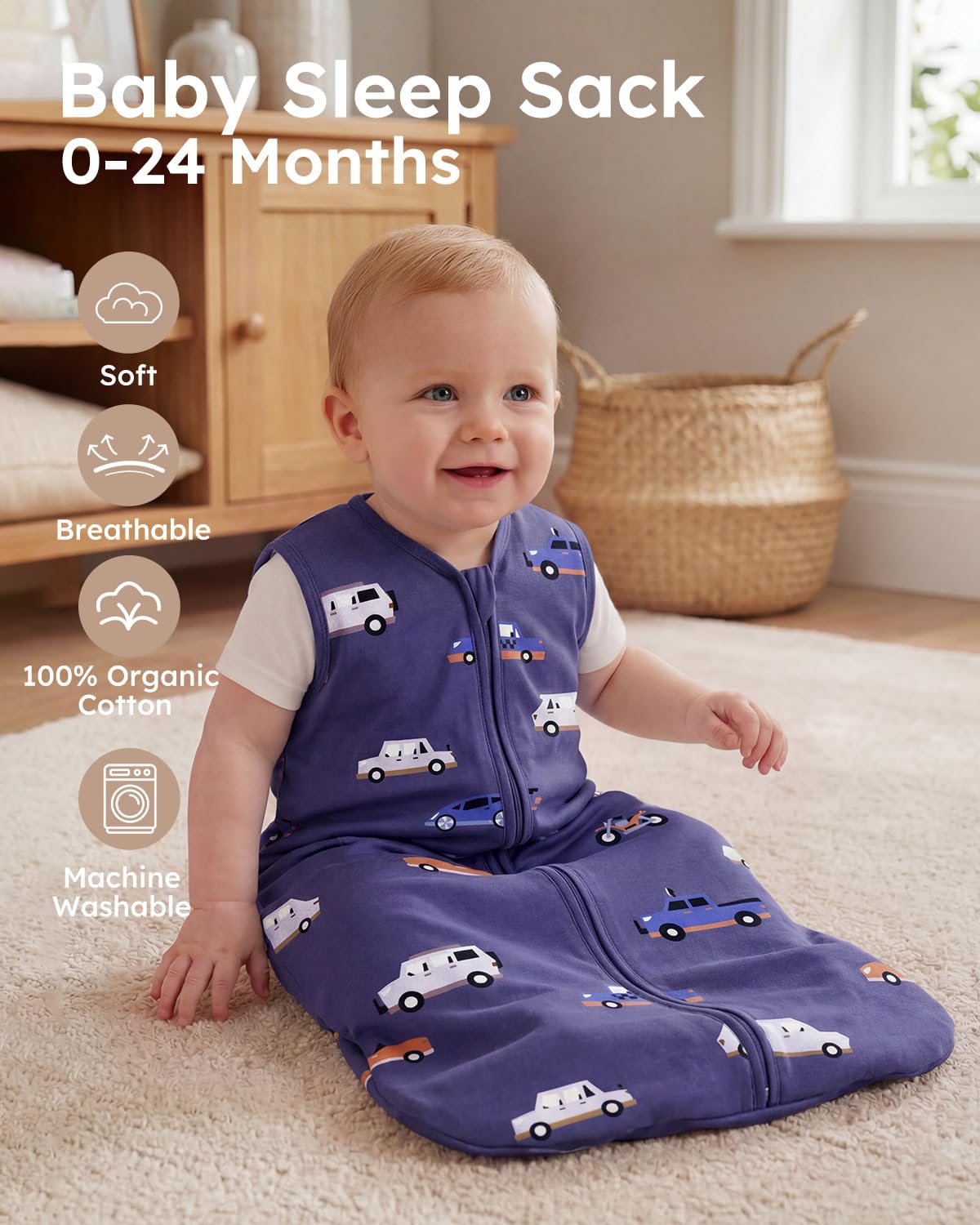 Yoofoss Baby Sleep Sack 0-6 Months Wearable Blanket for Babies 100% Organic Cotton 2-Way Zipper TOG 0.5 Toddler Sleeping Sack 3 Pack, Sleep Sacks