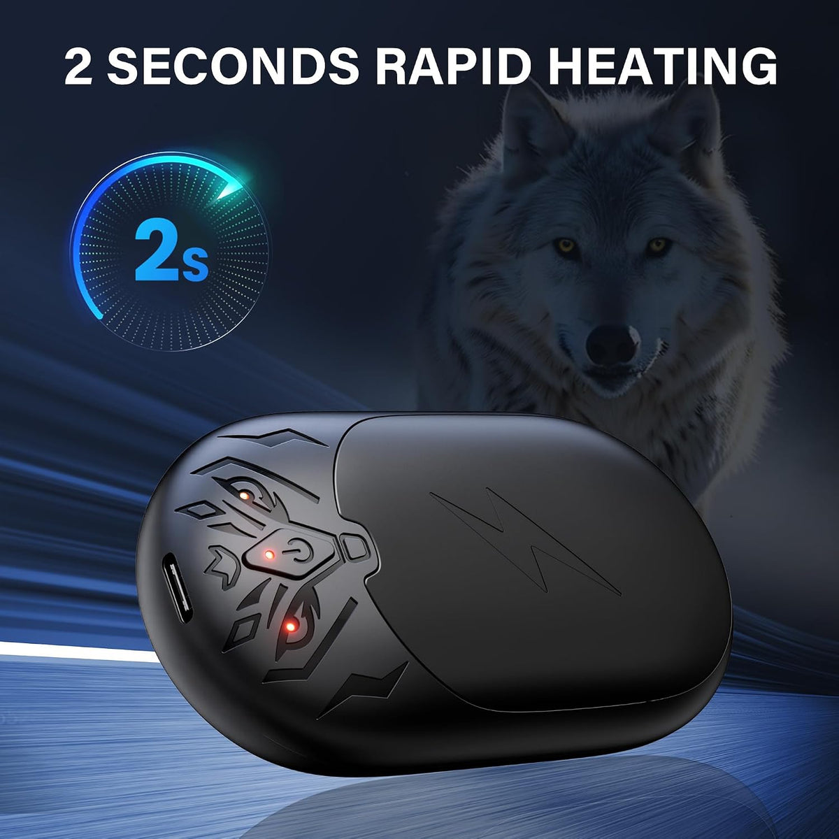 Hand Warmers Rechargeable 2 Pack, Magnetic Wolf-Shape Electric Hand Warmer with USB-C, 3 Heat Levels (100-122°F), Portable Pocket Heater for Outdoor Camping, Hunting Gifts