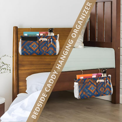 Bedside Caddy Hanging Bunk Bed Caddy Bed Organizer Hanging Pocket with 2 Hooks Bedside Storage Organizer Pocket Bag Holder Checkered Light Green - Colors B