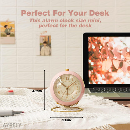 AYRELY® Battery Operated Analog Desk Alarm Clock with Light, Table Clock | Retro Aesthetic Clock with Silent Non-Ticking Movement for Bedside, Bedroom, Kitchen, Office, Travel & Kids' Room(Light Pink)