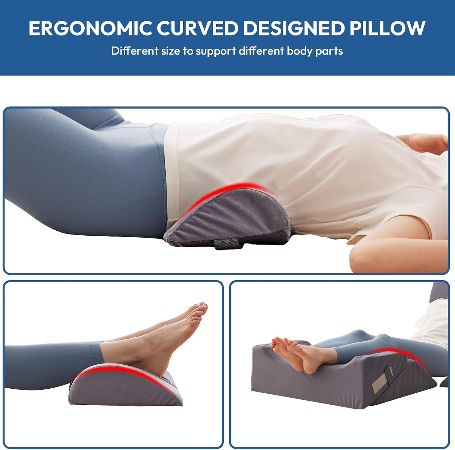 Ahpmeoa 6PCS Wedge Pillow Set for After Surgery, Back Pillow for Bed Sitting Up, Orthopedic Bed Wedge for Body, Leg Pain Relief, Memory Foam Pillow for Post Surgery, Sleeping, Acid Reflux, Plush Grey
