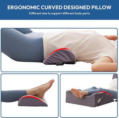 Ahpmeoa 6PCS Wedge Pillow Set for After Surgery, Back Pillow for Bed Sitting Up, Orthopedic Bed Wedge for Body, Leg Pain Relief, Memory Foam Pillow for Post Surgery, Sleeping, Acid Reflux, Plush Grey