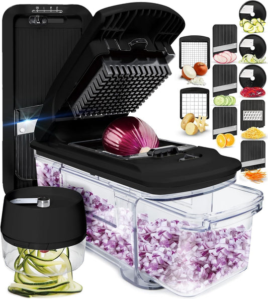 Fullstar Pro XL Vegetable Chopper & Mandoline Slicer w Pull-Out Catch Tray | 4 in 1 Veggie, Onion & Fruit Slicer, Dicer & Grater with Sharp Stainless Steel Blades - XL Food Prep Set (White)