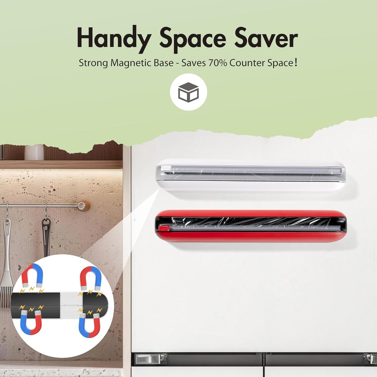 Aluminum Foil & Plastic Wrap Dispenser with Cutter - Easy One-Hand Operation, Space-Saving Kitchen Organizer for Worktops & Cabinets, Magnetic Cling Film Dispenser - Fits 12" Rolls, Gray