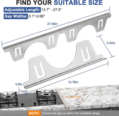 Stove Gap Covers Stainless Steel, Stove Gap Guard Between Stove and Counter | Heat Resistant Stove Gap Filler, Retractable Length 13.8" to 27.5", 0.79" W, Range Trim Kit for Oven Counter Side Gap-Silver