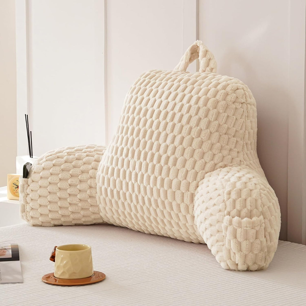 Large Reading Pillow for Adults, Back Support Pillow for Sitting Up in Bed with Arms, Couch for Lounging Bedrest, Pink