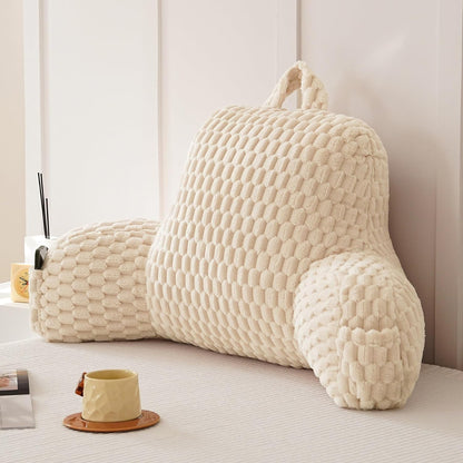 Large Reading Pillow for Adults, Back Support Pillow for Sitting Up in Bed with Arms, Couch for Lounging Bedrest, Pink