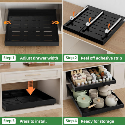 PAKETA 4 Pack Expandable Pull Out Cabinet Organizer,21" Deep | Pull Out Drawers for Cabinets with width from 12" to 20",Sliding Drawers for Cabinets with Upgrade 3 Slide Rails,hold 65 lbs