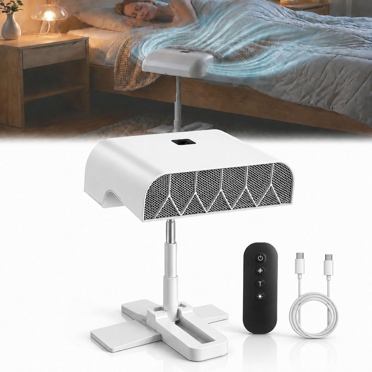 Bed Fan Under Sheets, 5-Speed Cooling System Adjustable 11-24 Inches | ABS housing, touch controls and brushless motor provide 12+ hour runtime for bedrooms, dorms, offices, camping and night use