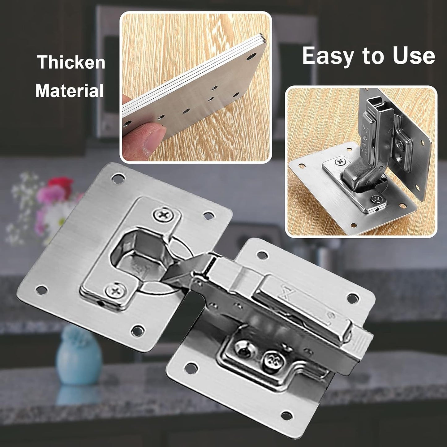 2Pairs Thick Hinge Repair Plate Kit with Hole for Cabinet Door | Rust Resistant, Stainless Steel Plate Repair Brackets, Easy Installation with Mounting Screws Fixing for Kitchen Cupboard