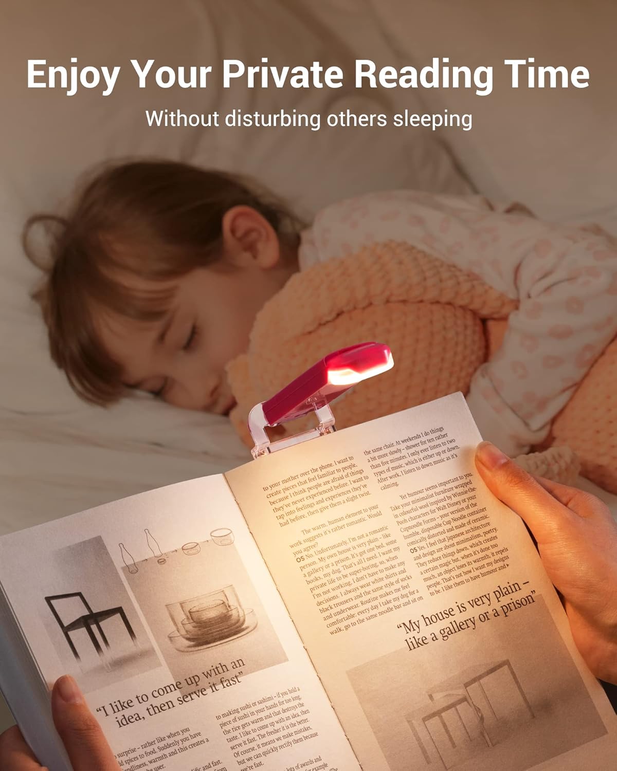 DEWENWILS Rechargeable Book Light for Reading in Bed, Warm White, Brightness Adjustable for Eye Care, LED Clip on Book Lights for Kids, Portable Bookmark Light, Yellow