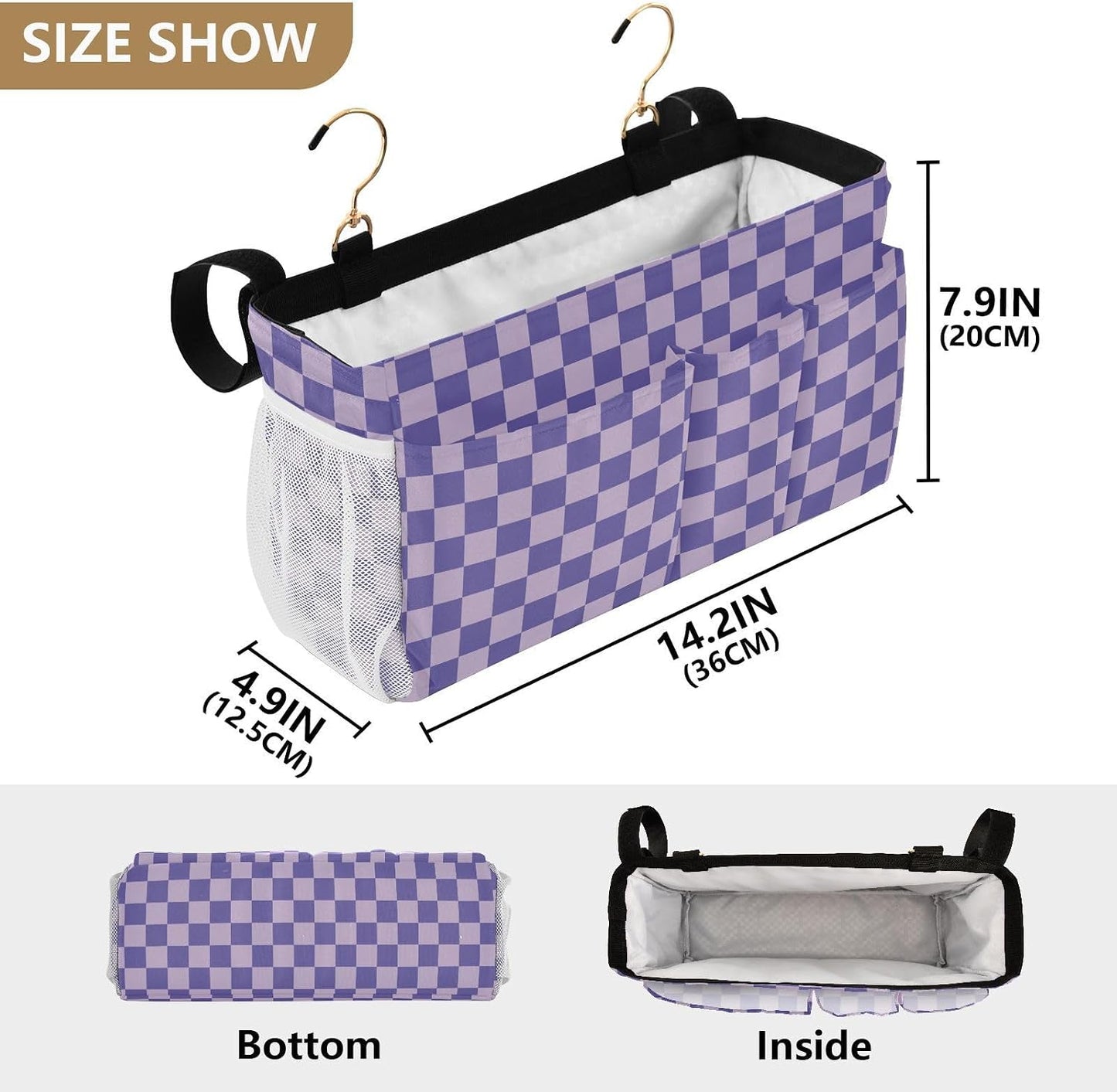 Black Bedside Caddy Storage Bag Bedside Organizer for Bed Rails College Dorm Room Organizer Caddy Hanging Shelf 6 Pockets with Hooks for Drinks Magazine Phone Holder