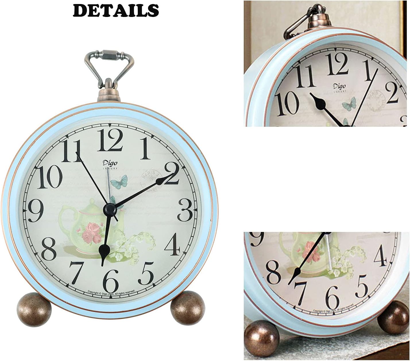 Maxspace 5.2in Analog Clock, Retro Silent Desk Clock Non-Ticking & Battery Operated with Quartz Movement,Clock Decor for Bedroom Living Room