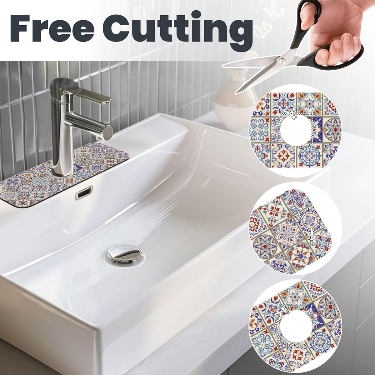Aquamarine Blue Mexican Tiles Faucet Splash Guard Mat for Kitchen Sink 15x5.5" - Colors B