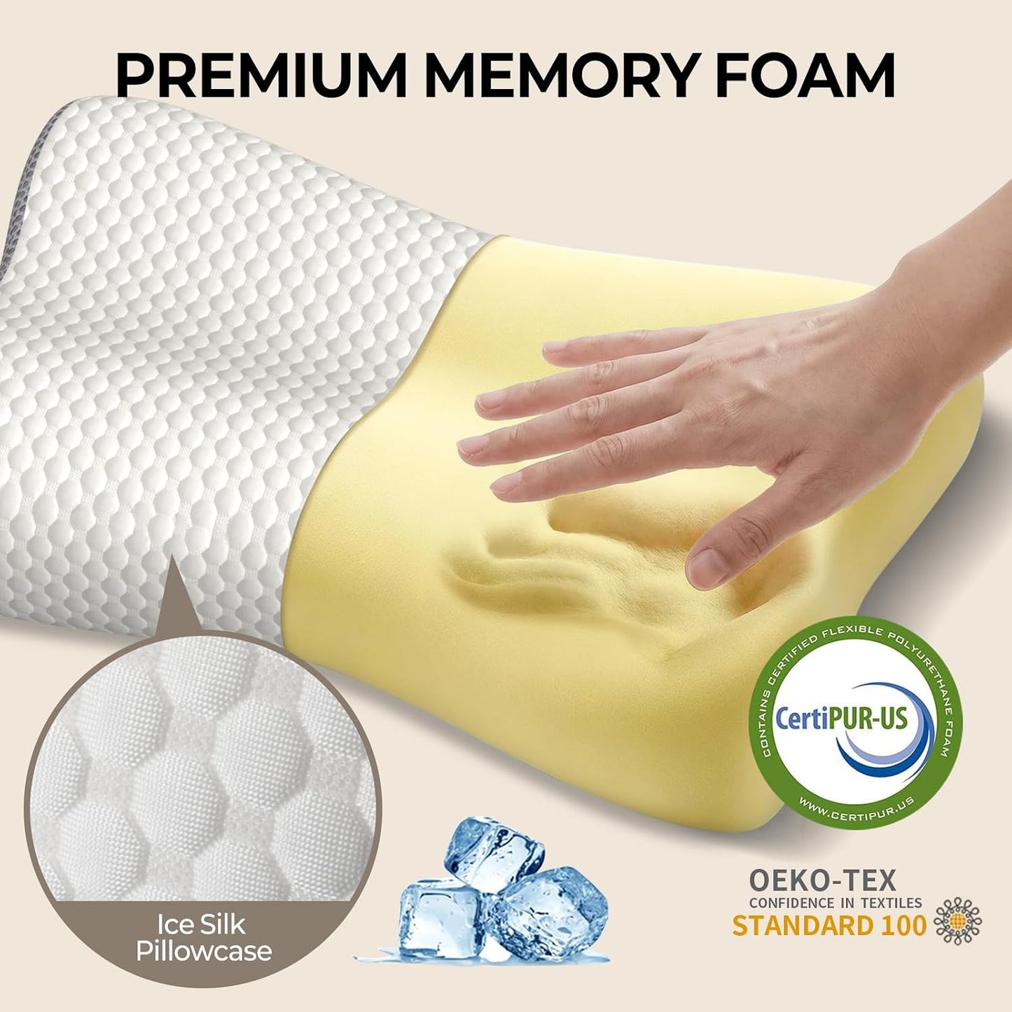 Polovo Cervical Neck Pillow for Pain Relief - Ergonomic Side Sleeper Pillow for Deep Sleep, Contour Memory Foam Pillows for Sleeping Bed Pillow for Side Back Stomach Sleepers(Grey)