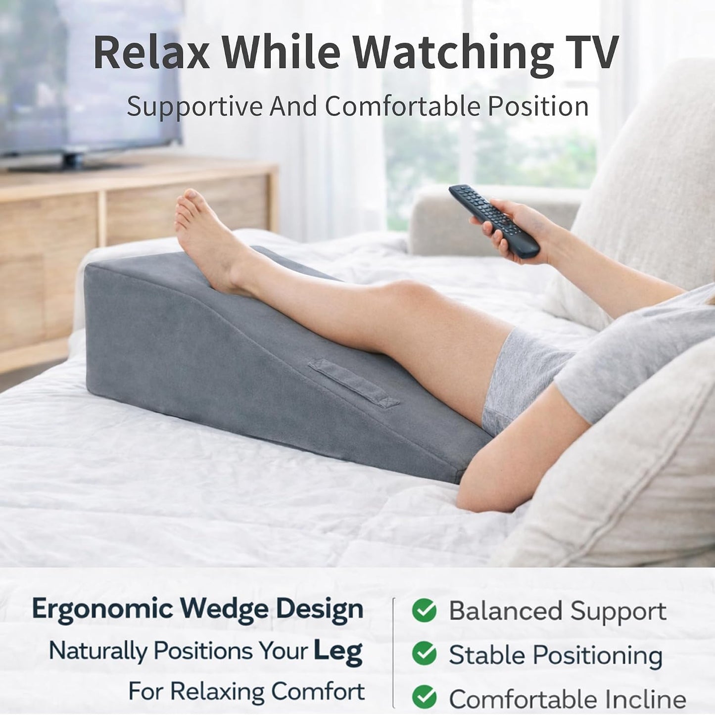 Leg Elevation Pillow for After Surgery, Knee Recovery & Leg Wedge Support | Long Incline Full Leg Support with Soft Crystal Velvet Cover, High Density Foam for Recovery and Rest