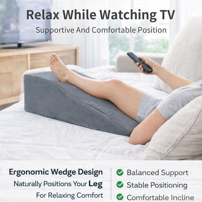 Leg Elevation Pillow for After Surgery, Knee Recovery & Leg Wedge Support | Long Incline Full Leg Support with Soft Crystal Velvet Cover, High Density Foam for Recovery and Rest