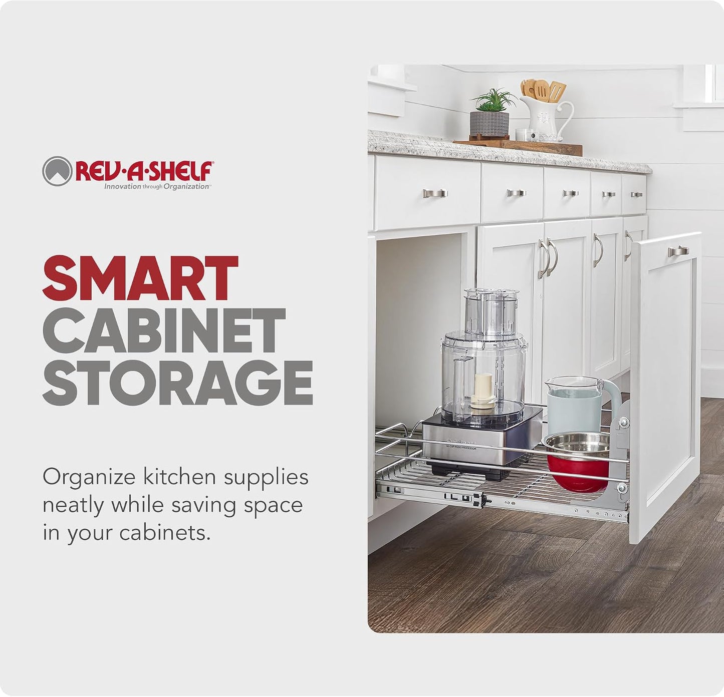 Rev-A-Shelf Pullout Organizer for Cabinets, Min Opening Width of 18" | STwo-Tier Steel Shelf for Kitchen or Vanity Cabinet Organization, Heavy Gauge Wire Slide Out Storage Basket, 5WB2-1822CR-1