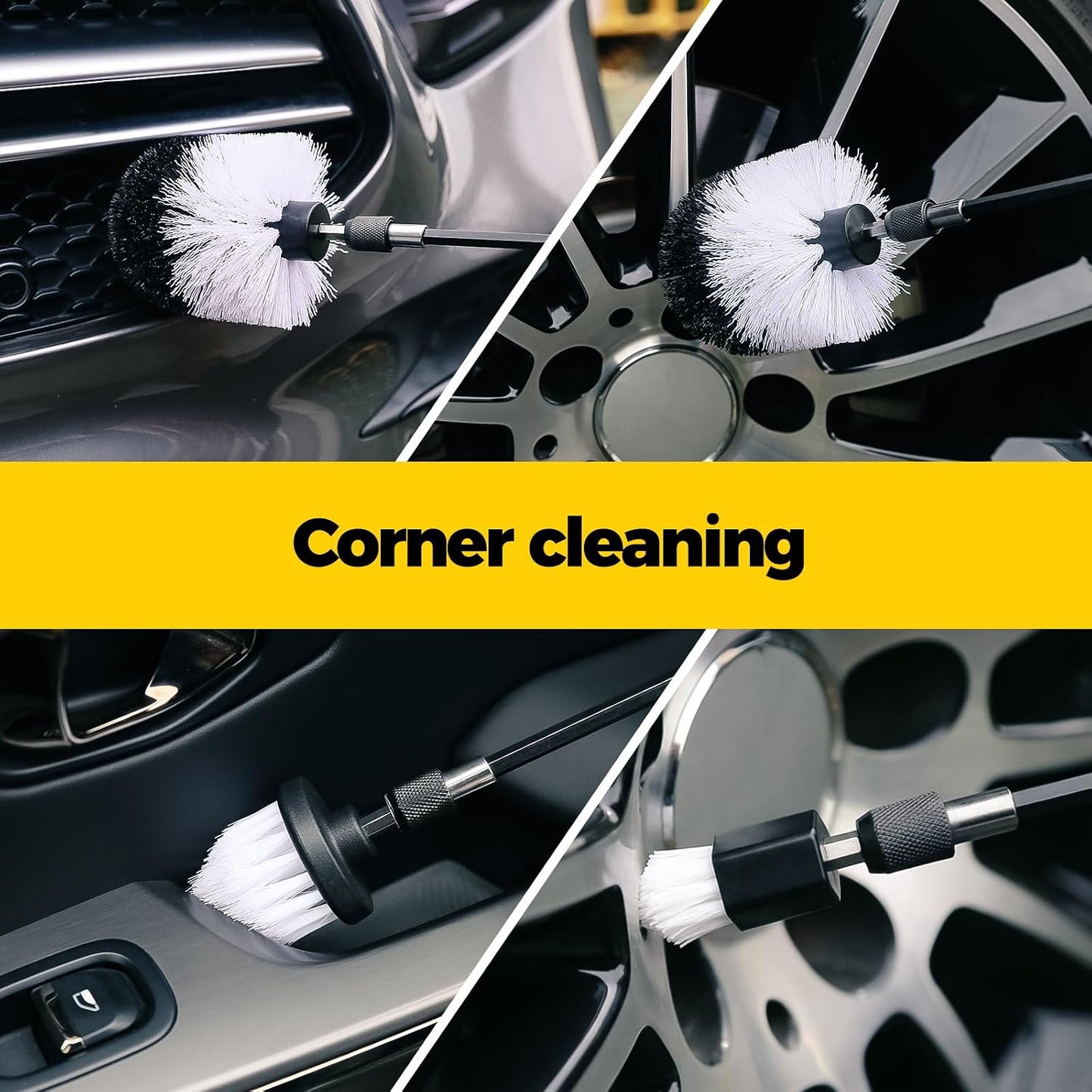 Holikme 7Pack Drill Brush Set with Extension for Car & Home Cleaning | 6 White Nylon Brushes, Power Scrubber Cleaning Kit for Deep Clean, Reaches Corners, Grout, Shower, Carpet, Kitchen