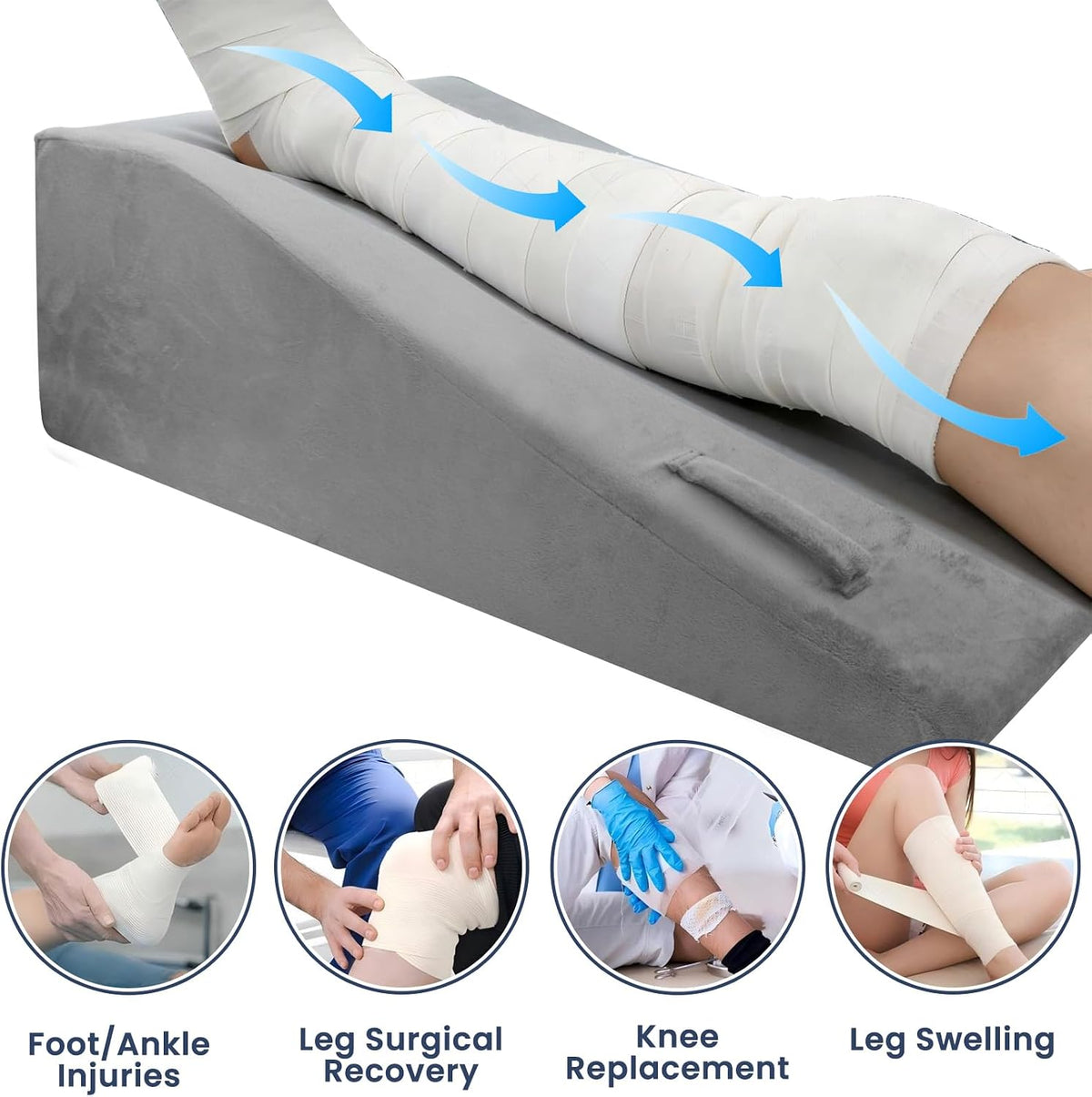 2 Adjustable Arc-Designed Leg Elevation Pillow for After Surgery – Knee Replacement Recovery Aid, Bone Foam Knee Surgery Pillow for Hip & Ankle Pain Relief