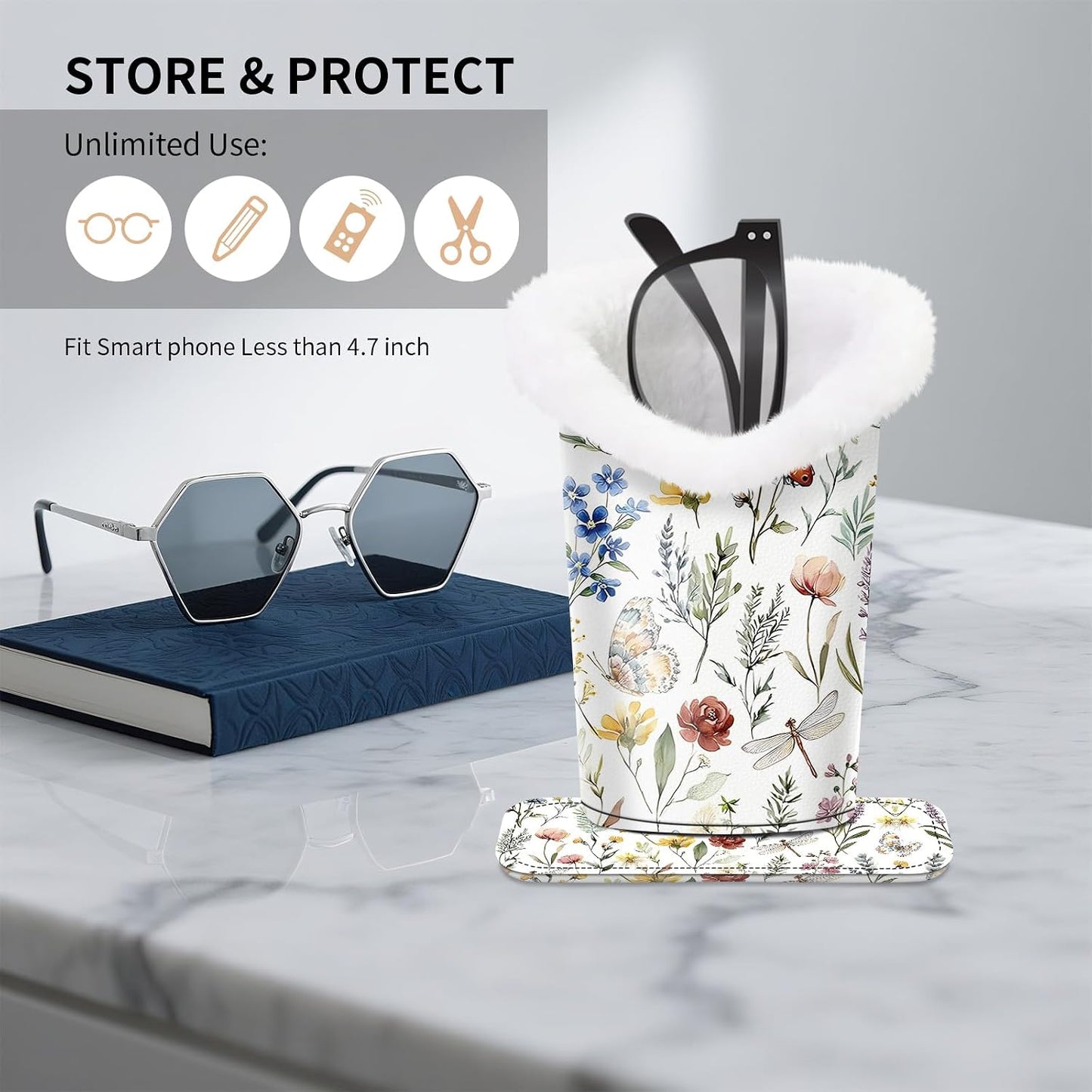 Plush Lined Eyeglasses Holder, Cute Glasses Stand for Women Kids - Colors B