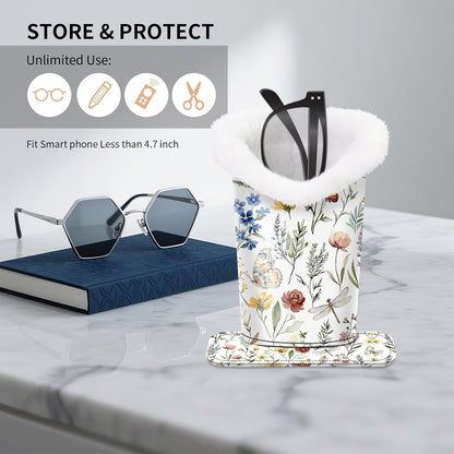 Plush Lined Eyeglasses Holder, Cute Glasses Stand for Women Kids - Colors B