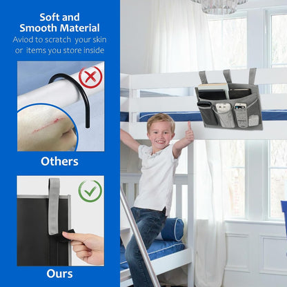 Surblue Bedside Caddy Bed Organizer Hanging Storage Bag for Hospital Beds Bunk Rooms Baby College Dorm Bed Rails Camp Wheelchairs,4 Pockets,Black