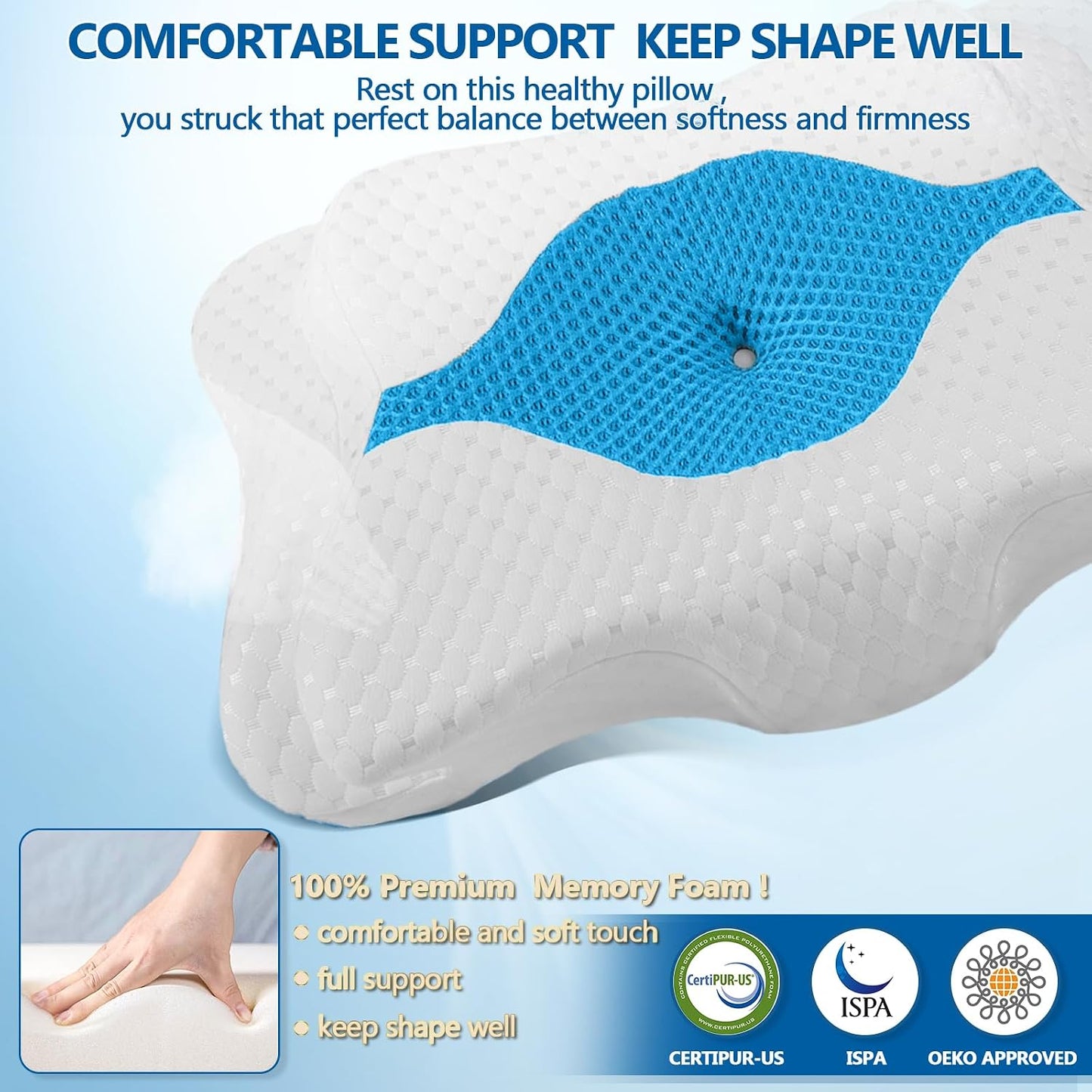 CHxxy Memory Foam Pillows, Cervical Pillow for Neck & Shoulder Pain Relief | Ergonomic Contour Bed Pillow, Soft for Side Sleep Stomach Sleeping and Back Sleeper-Queen Size&Grey