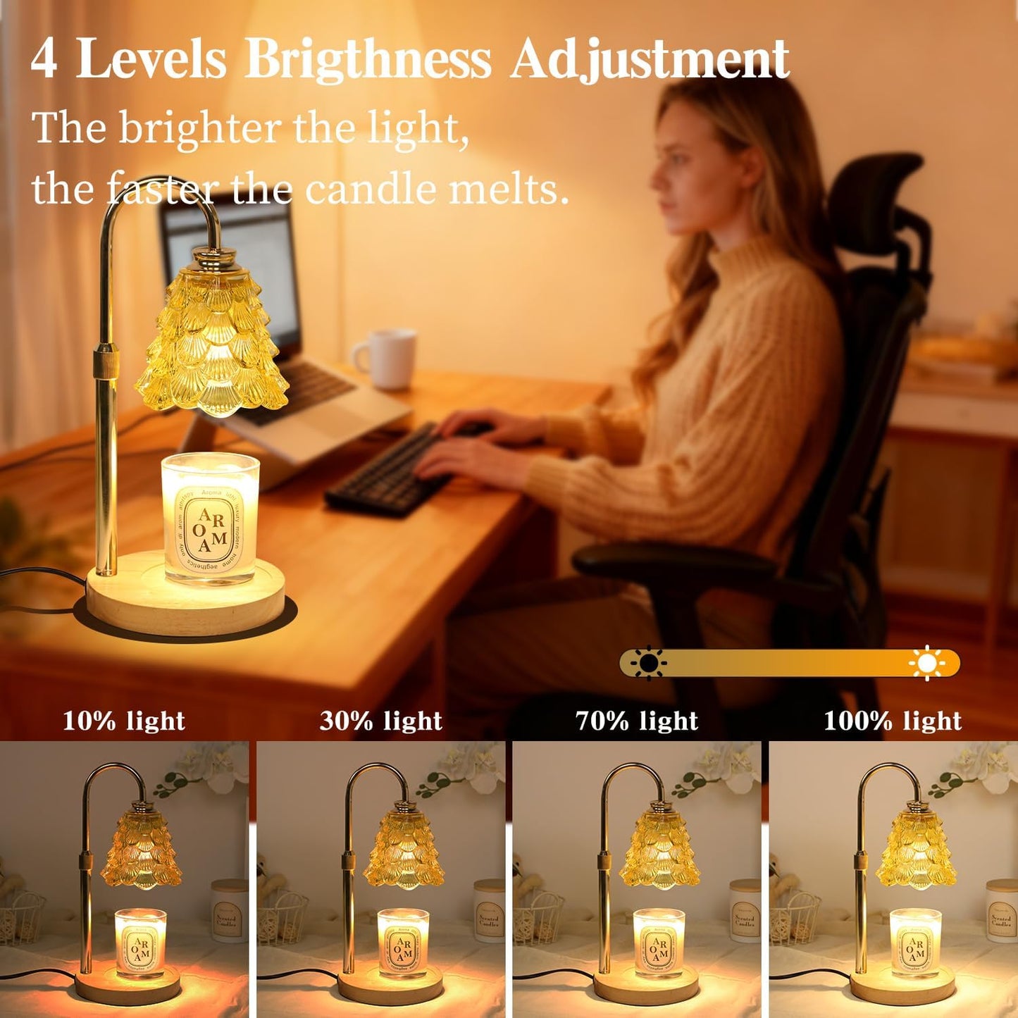 Fragrance Candle Warmer Lamp with 2 Bulbs Electric Candle Warmer with Timer & Dimmer for Home Decor