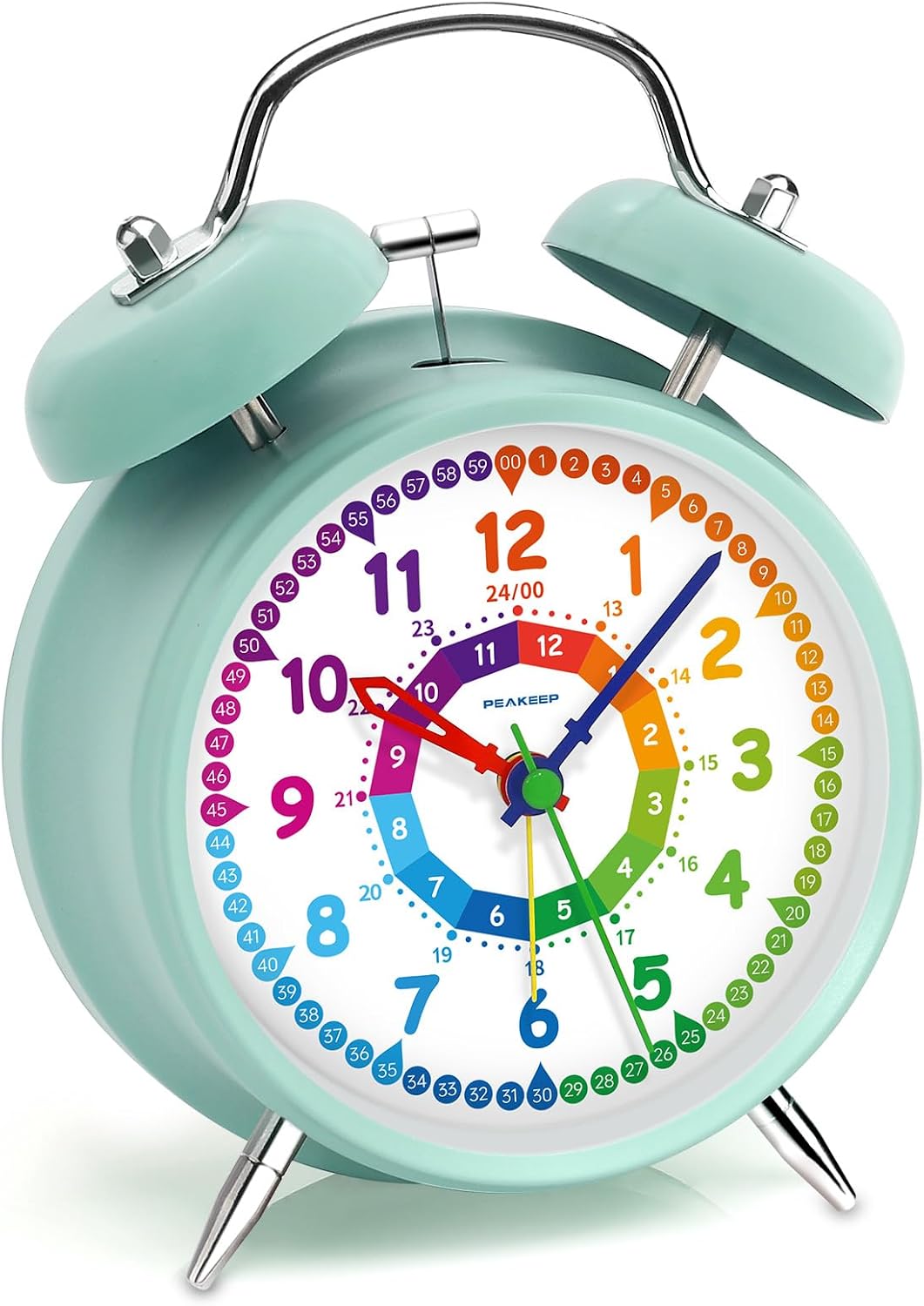 Peakeep Loud Alarm Clock for Heavy Sleepers Adults, Metal 4.5 Inches | Twin Bell Battery Operated Analog Alarm Clocks for Bedrooms Kids' Room Decoration (Jewel Blue)