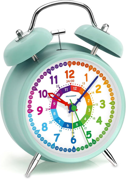 Peakeep Loud Alarm Clock for Heavy Sleepers Adults, Metal 4.5 Inches | Twin Bell Battery Operated Analog Alarm Clocks for Bedrooms Kids' Room Decoration (Jewel Blue)