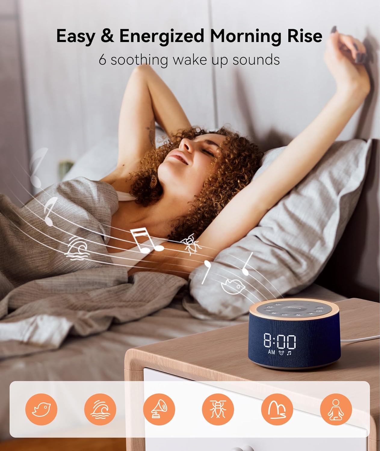 Dreamegg D1+ Sound Machine Alarm Clock, 29 Soothing Sounds with Night Light | Sound Machine for Sleep, White Noise Machine, 0-100% Dimmable, White Noise Alarm Clock for Bedrooms Adults Baby, Grey