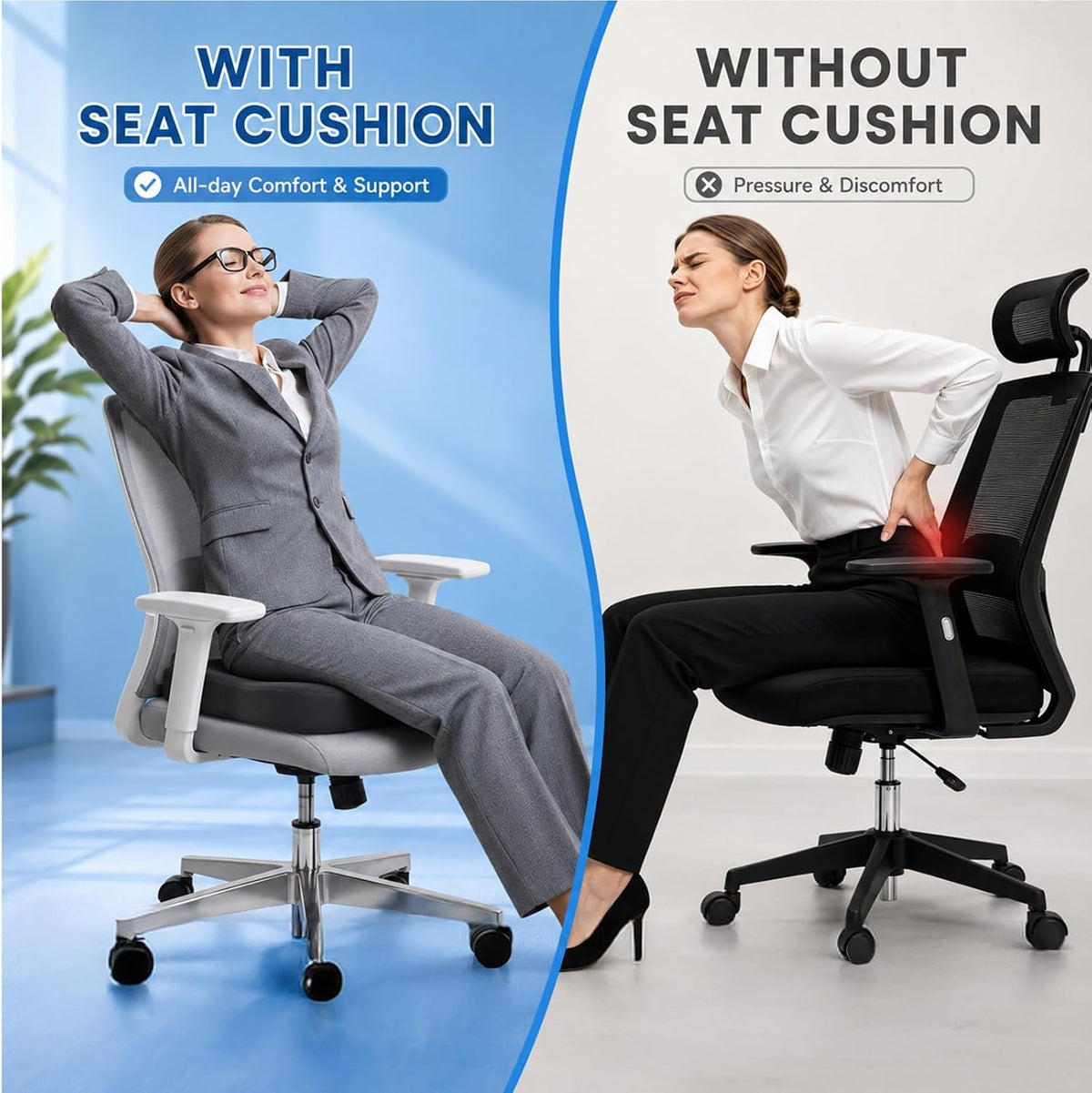 Seat Cushion for Office Chair, 2 Pack Memory Foam Chair Cushions