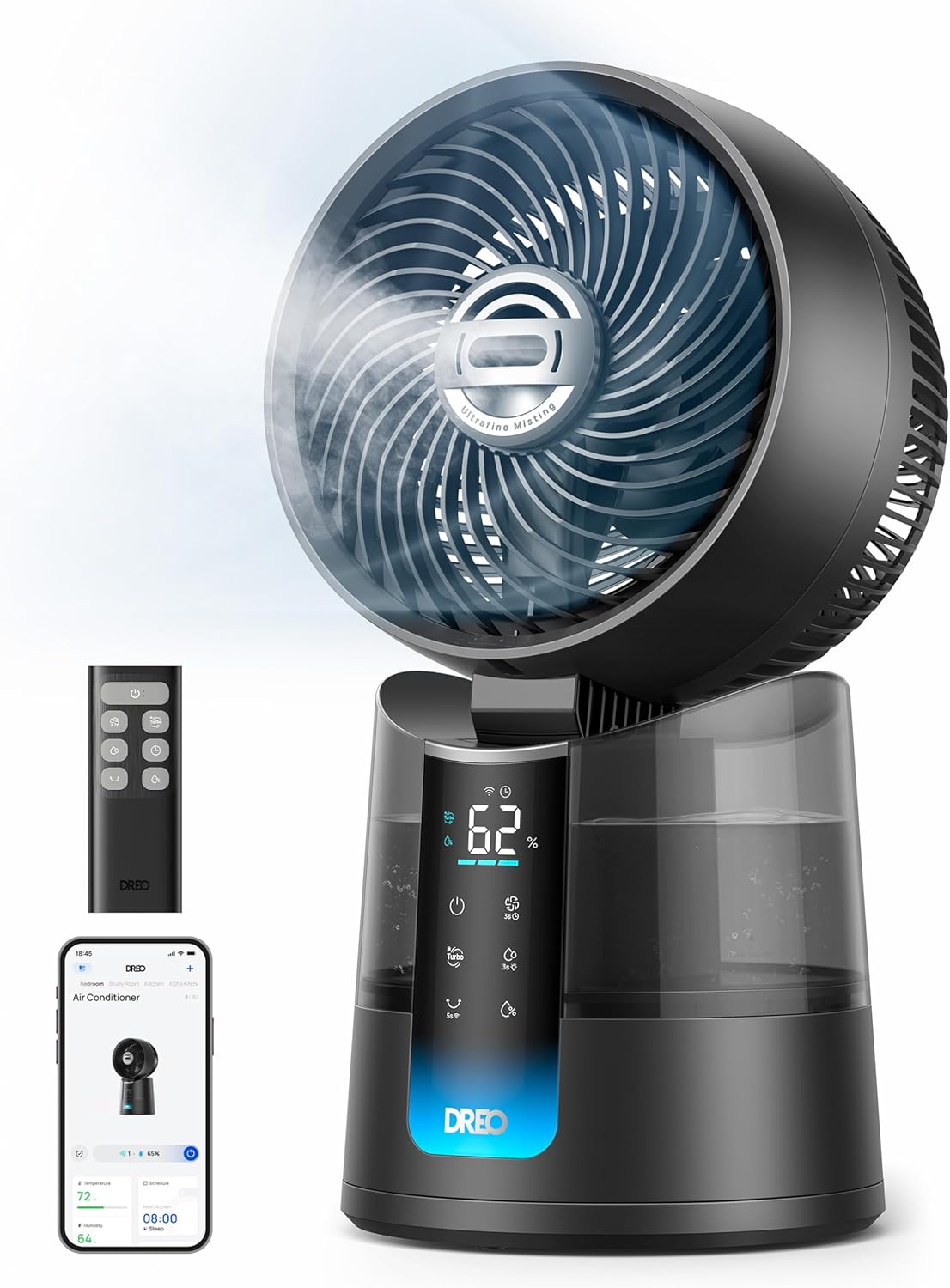 DREO TurboCool Misting Fan 516, 5℉ Drop Cooling Fans that Blow Cold Air | 150°+30° Omni-directional Oscillating, Evaporative air cooler, 26 ft/s Wind, Ultrafine Mist, 20dB, 6 Speeds 2 Modes, White