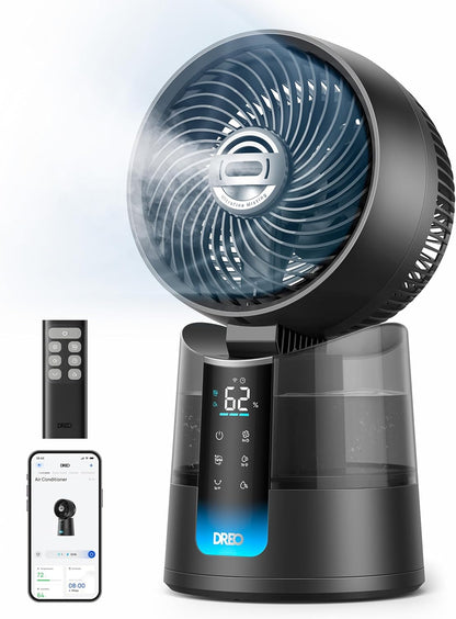 DREO TurboCool Misting Fan 516, 5℉ Drop Cooling Fans that Blow Cold Air | 150°+30° Omni-directional Oscillating, Evaporative air cooler, 26 ft/s Wind, Ultrafine Mist, 20dB, 6 Speeds 2 Modes, White