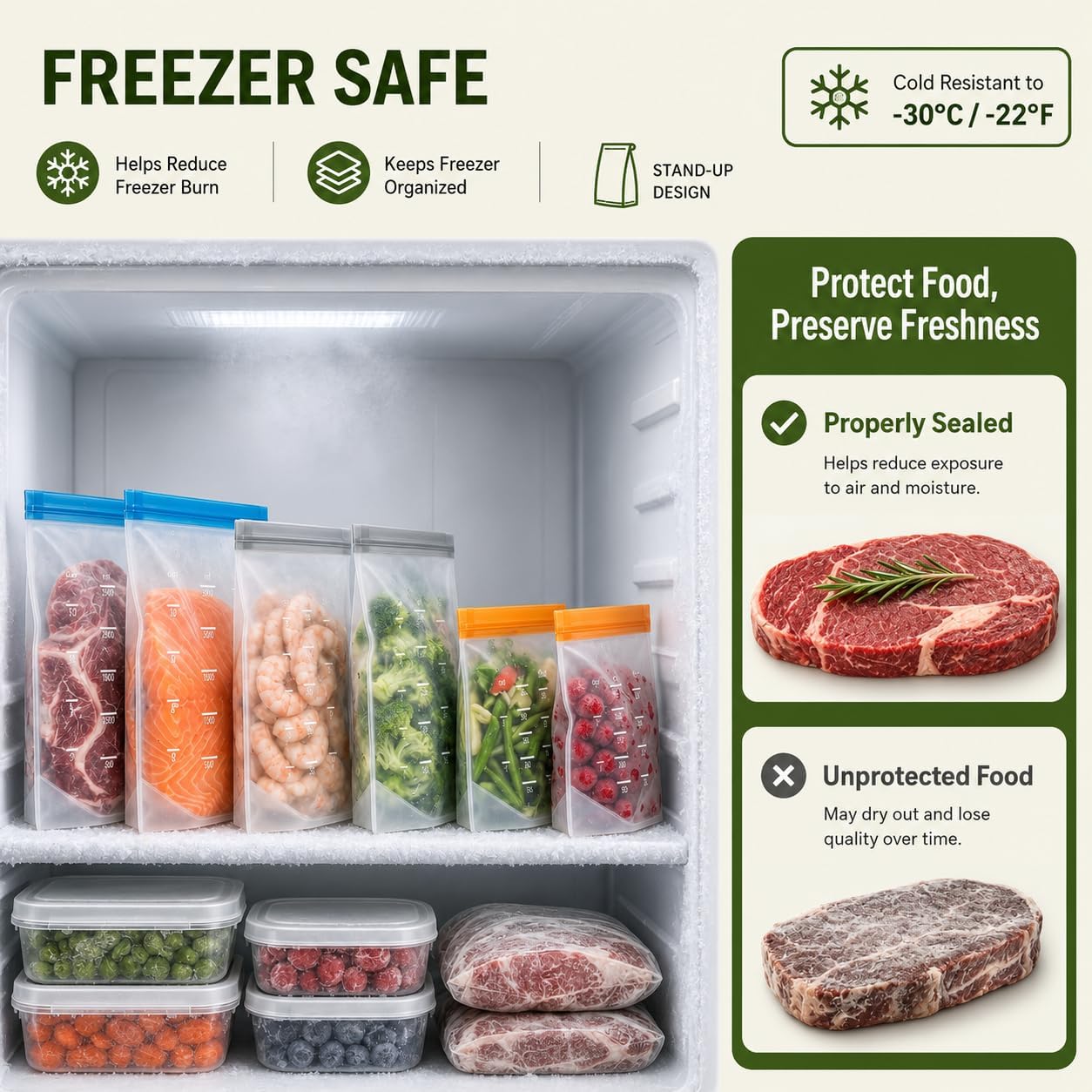 IDEATECH Reusable Bags Dishwasher Safe, BPA Free Reusable Gallon Freezer Bags, Stand Up Leakproof Food Storage Bags for Marinate Meats, Salad Fruit, Vegetables, Home Organization -Gray 6 Large Bags