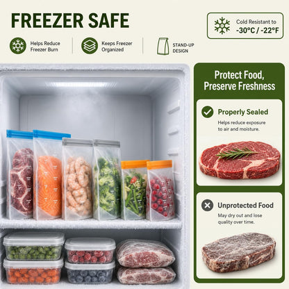 IDEATECH Reusable Bags Dishwasher Safe, BPA Free Reusable Gallon Freezer Bags, Stand Up Leakproof Food Storage Bags for Marinate Meats, Salad Fruit, Vegetables, Home Organization -Gray 6 Large Bags