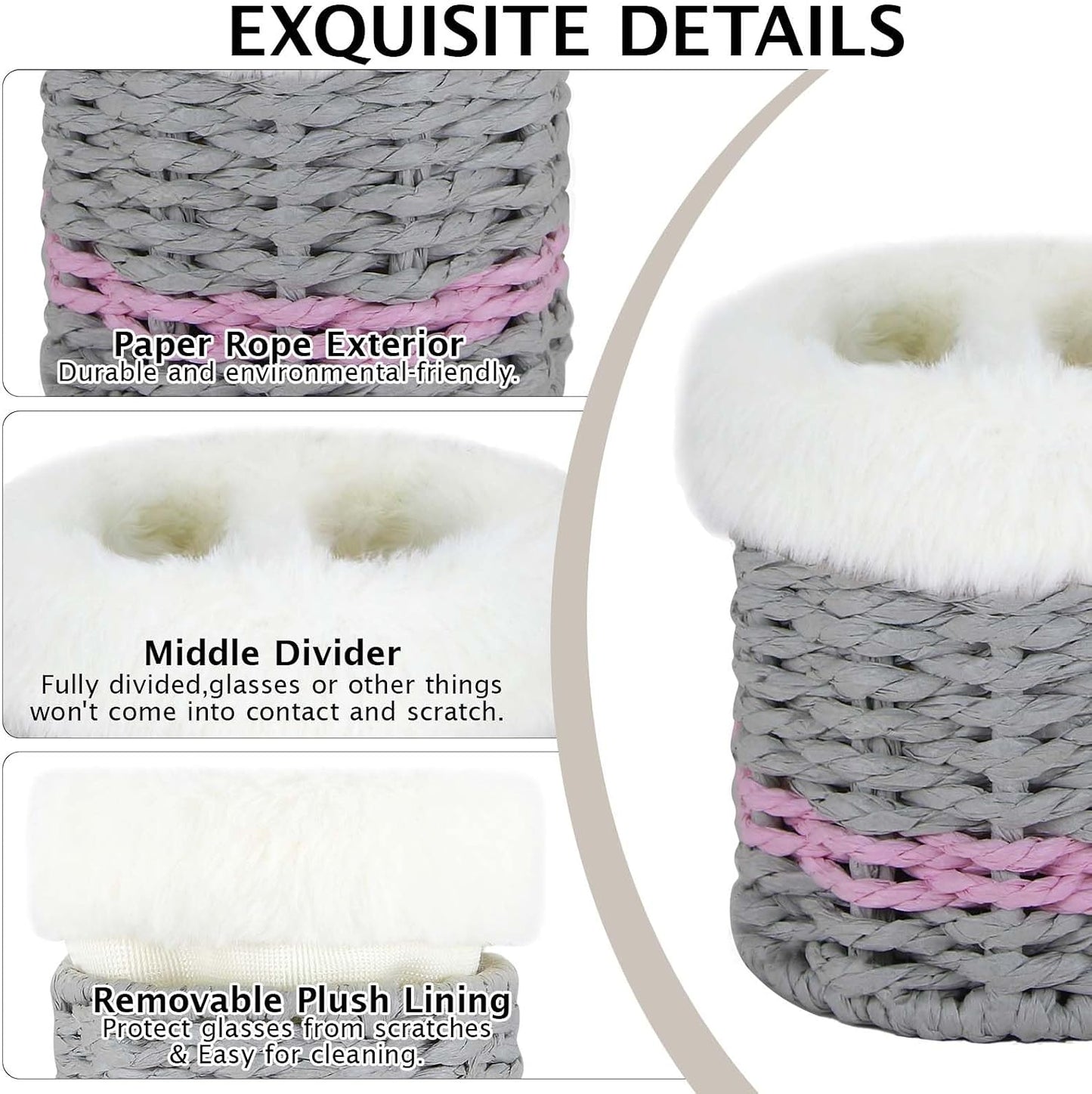 Paper Rope Plush Lined Eyelasses Holder Stand for Nightstand Desk