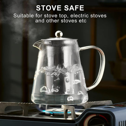 PARACITY Glass Teapot Stovetop 22 OZ/650ml, Tea pot with Removable 18/8 Stainless Steel Infuser, Borosilicate Clear Tea Kettle, Teapot Blooming and Loose Leaf Tea Maker Tea Brewer for Camping, Travel | Clear small tea kettle with infuser and tea pot with