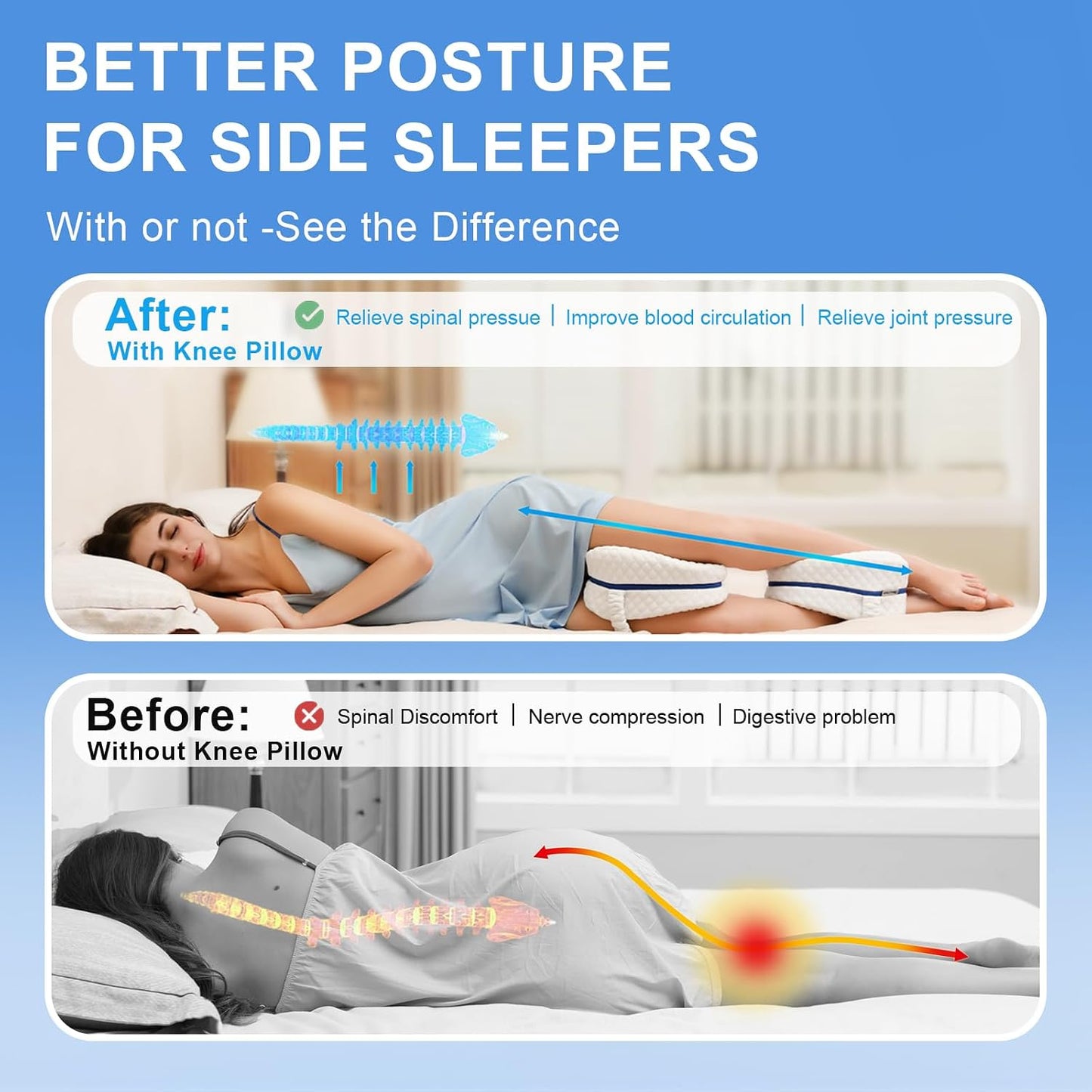 BEAUTRIP Leg Pillow | Ergonomic Side Sleeping Pillows | Memory Foam Knee Pillow with Strap for Side Sleeper | Leg Support Cushion with Removable and Washable Cover