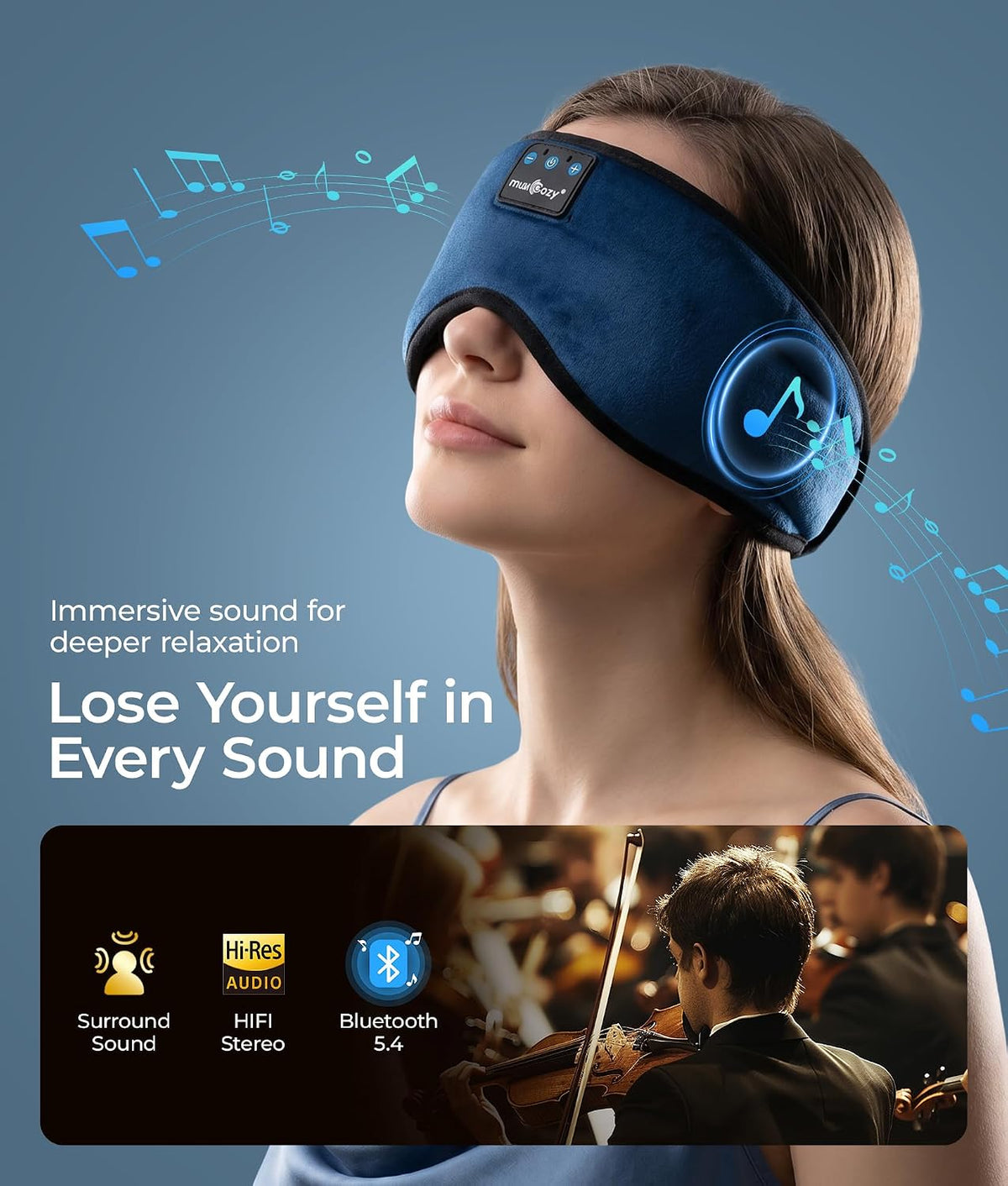 MUSICOZY 3D Sleep Headphones Bluetooth 5.4 Sleep Mask with HD Speakers