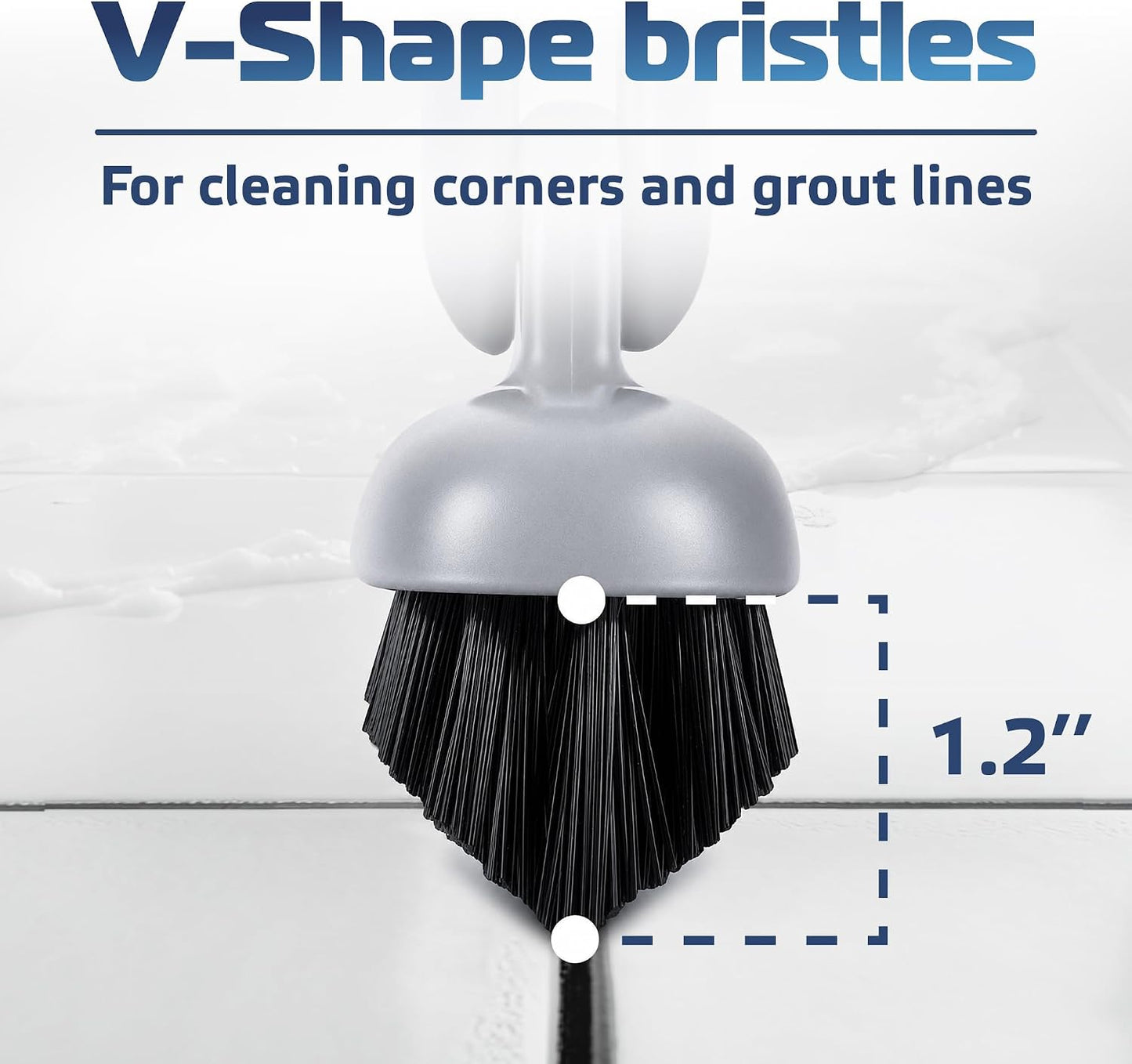 Grout Scrub Brush with Long Handle, 50'' Tile Grout Scrubber, V-Shape Crevice Cleaning Brush for Hard to Reach Areas, 180° Rotation Grout Cleaner for Tile Floors, Baseboards and Corners
