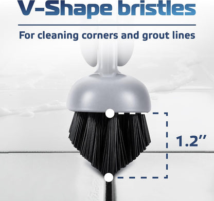 Grout Scrub Brush with Long Handle, 50'' Tile Grout Scrubber, V-Shape Crevice Cleaning Brush for Hard to Reach Areas, 180° Rotation Grout Cleaner for Tile Floors, Baseboards and Corners