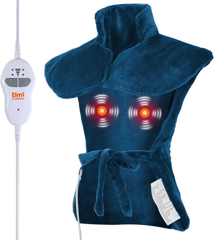 Heating pad for Neck - Wearable Electric Heating Pads for Back, Shoulder and Waist, Large Heat Pad with 4 Massage Modes & 2 Heat Levels, 24"x35", 4 Motor, Gray