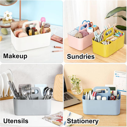 Multiuse Caddy Organizer with Handle, Portable Divided Plastic Tote Bin - Art Craft, Stationary Pen Marker Crayons, Makeup Hair Supplies Storage - Bathroom, Classroom, Dorm, Office, Desk Holder - Grey