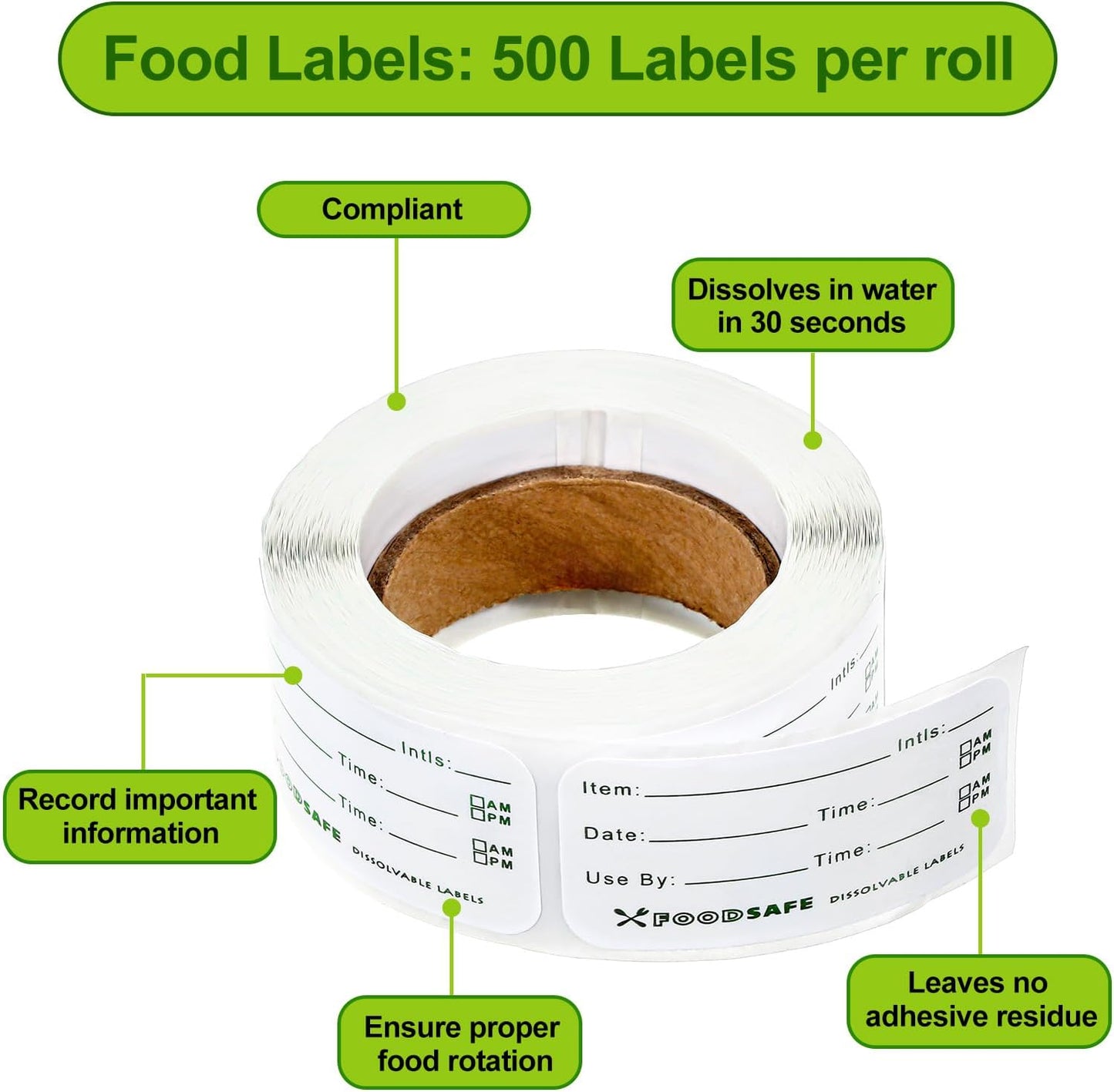 Outus 1500 Pcs Food Labels for Catering Food Date Storage Label 1" x 2" | Removable Freezer Labels for Containers Easy Remove, Food Safety Date Sticker for Kitchen Restaurant Home Supplies